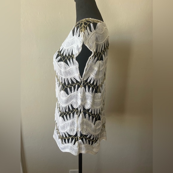 Venus white crotched/gold thread chain look swim cover up, size med, like new - Picture 5 of 8